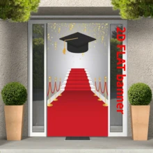 2D Flat Door Cover, 1 Graduation Door Cover - Bright Red Long Red Carpet Graduation Party Decoration, With Stars, Hats And Snowflake Patterns - Durable Polyester Fabric, Suitable For Graduation Ceremonies, Birthdays And Check-In - No Electricity Required, Graduation Party Decoration - Multicolor - View 3