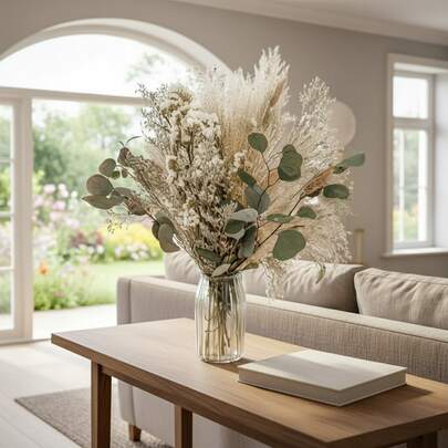 Dried Flowers Bouquet Artificial Flowers Reeds Pampas Grass Bunny Tails Floral Arrangements for Home