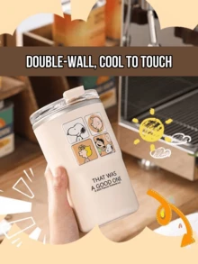 Peanuts Official Snoopy 304 Stainless Steel Insulated Coffee Mug 480ML, Double Wall Vacuum Thermal Flask, Spill-Proof Twist-Lock Lid, 12H Heat/24H Cold Retention, Portable For Travel/Office/School/Home, Cute Vintage Kawaii Cartoon Design, Durable Reusable Friendly Cup, Ideal Birthday/Christmas Gift For Snoopy/Peanuts Fans - Snoopy Insulated Coffee Mug - View 5