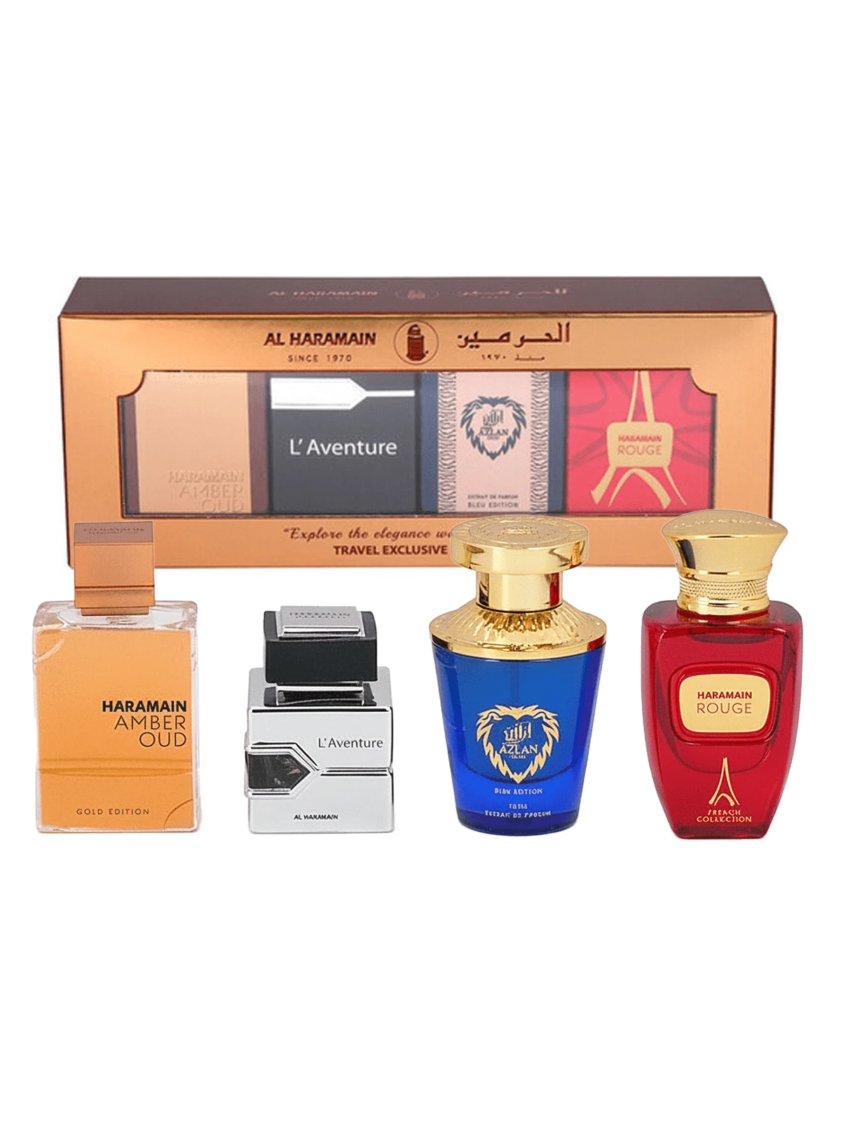 AL HARAMAIN 4 件套迷你中性套装（琥珀沉香金版 10ml + L'Aventure 10ml + 阿兹兰沉香蓝版 10ml + 胭脂版 10ml）迷你套装 0.3oz/10ml*4 - 多樣化香型 - 查看 1