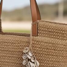 Women's Straw Bag, Beach Style, Summer, Braided Strap With Shell Pendant, Chic, Minimalist, Unisex - 卡其色 - 查看 7