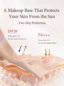 HEXZE 超持久柔雾防晒粉底液 SPF 39 PA+++，蕴含维生素E，高遮瑕，轻盈持久，保湿防晒，适合日常使用，新手友好，D03 浅米色，适合中等至橄榄肤色 - D03 Wheat Beige - 查看 4