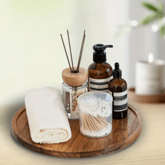 1个红木装饰盒，适用于咖啡桌、厨房和茶几装饰 - 优雅的木纹，易于清洁的收纳盒