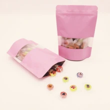 50pcs Pink Reusable Kitchen Storage Bags With Window, Food Snack Cookies Candy Coffee Resealable Airtight Pouches