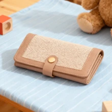 1PC Cartera larga para mujer con botones a presión multicolores, elegante y sofisticada, con gran capacidad y múltiples ranuras para tarjetas. Ideal para desplazamientos de trabajo o salidas de compras. Fabricada en piel sintética con paneles texturizados y cierre con botones a presión, ofrece un estilo elegante y práctico. - Caqui - Ver 5