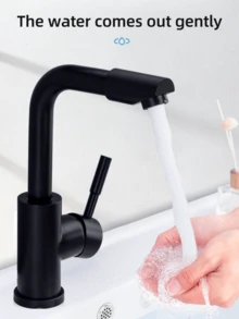 1PC Stainless Steel Rotary Faucet With Hot And Cold Water 2-In-1 Head, Bathroom Countertop Basin, Hand Washing And Face Washing Dual-Use Faucet(Chrome, Black, Selectable) Kitchen Items Kitchen Accessories Kitchen Kitchen Tools