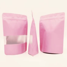50pcs Pink Reusable Kitchen Storage Bags With Window, Food Snack Cookies Candy Coffee Resealable Airtight Pouches