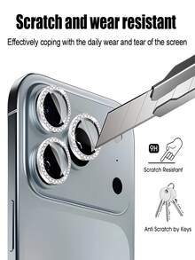 3pcs Silver Rhinestone Metal Camera Lens Protector Film, Suitable For IPhone 17 Pro Max/17 Pro, Easy To Apply, Scratch-Resistant, Full Coverage, Compatible With Protective Case, Suitable For Birthday/Easter/Thanksgiving/Family/Friends/Unisex, No Bubbles, Scratch-Resistant, High Hardness - Diamond Silver - View 3