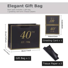 1set/2sets/5sets, 40th Birthday Gift Bags & Cards, Thin Paper, Unisex, 1986/40th Elegant Black & Gold Anniversary Party Gift Wrapping Paper Bags (Black/Pink) - Multicolor 40 Years Old - View 2