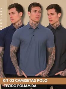 Kit 03 Premium Polyamide Polo Shirt Men's Shirt With Collar And Button Breathable Fabric - 海軍藍/鋼藍/鉛色 - 查看 1