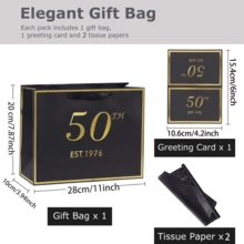 1set/2sets/5sets, 50th Birthday Gift Bags & Cards, Thin Paper, Unisex, 1976/50th Anniversary Elegant Black & Gold Party Gift Packaging Paper Bags (Black/Pink) - Multicolor 50 Years Old - View 2