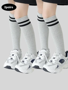 2 perechi de șosete pentru copii cu model cu dungi, design cu tub lung fără cusături, potrivite pentru băieți și fete de 3-12 ani, excelente pentru purtare zilnică și școlară - Negru - Vizualizare 21