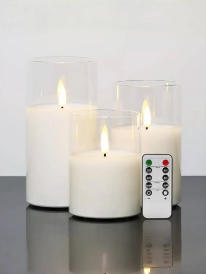 3pcs Flameless Candles, Warm White Light, With Remote Control & Timer Function, 3D Realistic Candlelight, Suitable For Christmas Home Decor, Wedding Party & Holiday Celebration