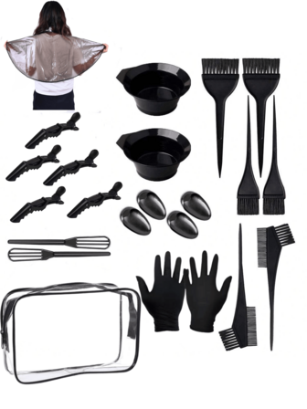 23件套多功能染发工具套装 | 专业染发用品，包含染发碗、染发刷、染发披肩，适用于沙龙和家庭使用