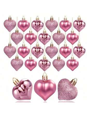 12/18 piezas Adornos con forma de corazón para el Día de San Valentín - Adornos de árbol con corazones en color dorado rosa, bolas con forma de corazón colgantes, bolas con forma de corazón con brillo para decoraciones colgantes del Día de San Valentín, bodas, aniversarios, decoraciones de Año Nuevo