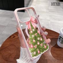 Christmas Tree Decorated With Ribbons This Magnetic Phone Case, Compatible With IPhone 17/Air/16/15/14/13/12 Pro/11, Features A Stylish And  Pattern Design. Available In A Variety Of Colors, This Classic, Shockproof Hybrid Case Makes A Perfect Gift For Friends And Family For Halloween, Christmas, And Thanksgiving. - Black - View 2