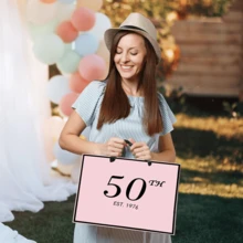 1set/2sets/5sets, 50th Birthday Gift Bags & Cards, Thin Paper, Unisex, 1976/50th Anniversary Elegant Black & Gold Party Gift Packaging Paper Bags (Black/Pink) - Multicolor 50 Years Old - View 6