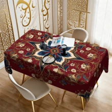 1/20pcs Classic Tablecloth: Classic Red Background With White And Blue Floral Patterns, Bright Theme, And Featuring An Arabic-Style Design. Suitable For Home Decor In Study, Kitchen, Bedroom, Outdoor Picnics, And Holiday Decorations. - Multicolor - View 14