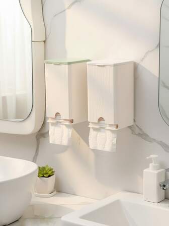 Bathroom Wall-Mounted Sanitary Napkin & Tissue Paper Storage Box, Multi-Functional Flip-Cover Dust-Proof Small Item Organizer, Made Of Corrosion-Resistant And Easy-To-Clean PP Plastic Materials