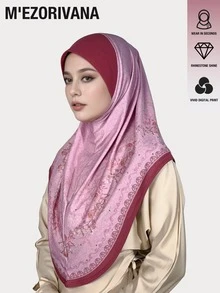 1pc Elegant Leaf Pattern Polyester Multifunctional Headscarf, Comfortable All-Season Wear - Floral Pattern With Fine Hot-fix Rhinestones - View 7