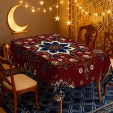 1/20pcs Classic Tablecloth: Classic Red Background With White And Blue Floral Patterns, Bright Theme, And Featuring An Arabic-Style Design. Suitable For Home Decor In Study, Kitchen, Bedroom, Outdoor Picnics, And Holiday Decorations. - Multicolor - View 7