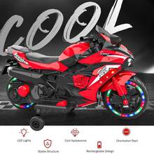 12V Children's Motorcycle, Electric Motorcycle With LED Lights, Red, Two Wheels - Red - View 4