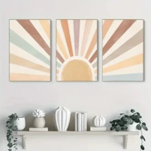 3pcs Rainbow Sun Bohemian Art Optional Wooden Frame Posters, Medieval Bohemian Minimalist Murals, Retro Canvas Prints, Modern Living Room, Bedroom, Office Home Decor - Multicolor - View 13
