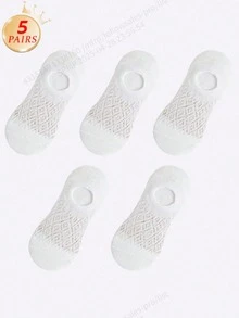 5双装女士薄款透气网眼隐形防滑黑色夏季袜子 - 黑色 - 查看 6