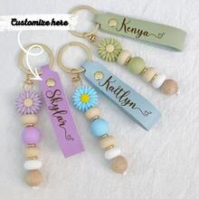 1pc Personalized Daisy Beaded Keychain | Customizable Birthday Flower Keychain | Faux Leather Keyring | Handmade Floral Bag Charm | Back To School Gift | Friendship Gift | Birthday/Mother's Day Gift, Suitable For Women, Graduation Season, Bridesmaid, Teacher's Day, Niche Elegant Accessory, Galentine's Day, Ramadan, Eid - Multicolor - View 5