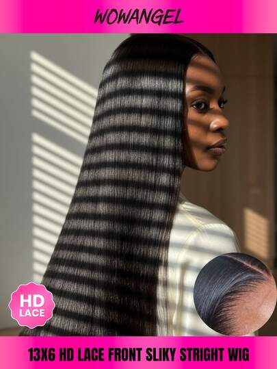 WOWANGEL Skinlike Glueless HD Full Lace Frontal Wigs Natural Hair 13x6 Real HD Lace Front Wigs For Women Melt Skins 250% Density Straight Remy Burmese Human Hair HD Lace Frontal Closure Wig Pre Plucked With Baby Hair Natural Hairline