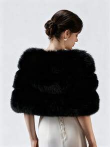 Elegant & Fashionable Women's Bridal Wedding Party Outdoor Activity Warm Faux Fur Shawl, Windproof & Cold-Proof For Autumn/Winter - Black - View 2