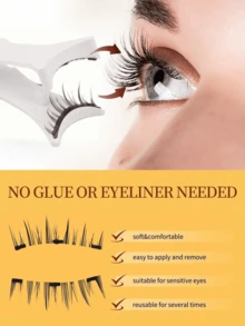 1 Pair Natural Style Magnetic Eyelashes, 1 Pair Reusable Magnetic Eyelashes (With Eyelash Applicator), No Glue Needed, Easy To Wear And Remove, False Eyelashes - Multicolor - View 5