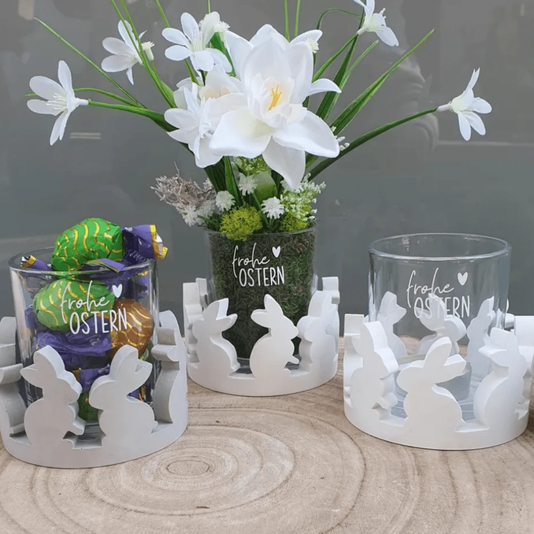 DIY Ton-Gussform Kranz Kaninchen Kerzenhalter, Cut Out Kaninchen Gips Kerzenlampe Heim Dekoration, Oster Feiertag Dekoration Silikon Form - Weiss - Übersicht 1