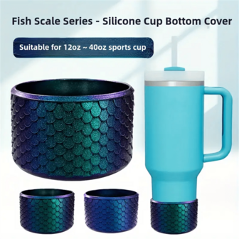 1pc Fish Scale Gradient Silicone Protective Sleeve, Anti-Slip Bottom Sleeve Suitable For 12oz~40oz Tapered Cylindrical Bottom Water Bottles, High Quality With Decorative Sequins, Applicable To Neon Series And More Sports Cup Models