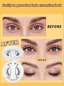 1 Pair Natural Style Magnetic Eyelashes, 1 Pair Reusable Magnetic Eyelashes (With Eyelash Applicator), No Glue Needed, Easy To Wear And Remove, False Eyelashes - Multicolor - View 3