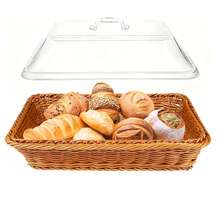 Imitation Rattan Bread Baskets,13.8''x9.8'' Large Wicker Bread Baskets With Acrylic Lids,Tabletop Food Serving Basket, Fruit Tray, Rattan Food Serving Tray For Kitchens,Dining,Restaurants - 卡其色 - 查看 3