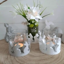 DIY Ton-Gussform Kranz Kaninchen Kerzenhalter, Cut Out Kaninchen Gips Kerzenlampe Heim Dekoration, Oster Feiertag Dekoration Silikon Form - Weiss - Übersicht 4