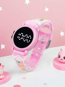1pc Cute Pink Electronic Watch, TPU Strap, Battery Powered, Suitable As Gift For Girls, Birthday Gift
