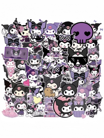 Sanrio New Kuromi Transparent Stickers - 50PCS Cute Girly Text Creative Pack, Ideal For Cartoon Graffiti Diaries Decor