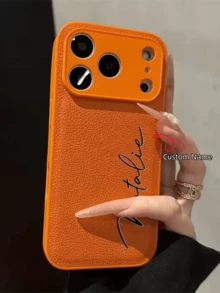 Personalized Initials Phone Case, Compatible With IPhone 17/16/15/14/13/12/11 Pro Max Series. Luxurious Crocodile Texture, Shockproof And Scratch-Resistant, Perfectly Fits The 17 Pro Max, Making It An Ideal Christmas Gift Choice. - Orange - View 3