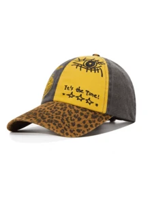 Korean Niche Designer Leopard Print Patchwork Distressed Washed Baseball Cap, Unisex Streetwear Snapback - A - View 7