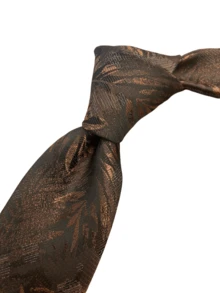 1pc Men's Woven Jacquard Floral Elegant Noble Gentleman Galant Tie, Navy Blue - Rust Brown - View 2