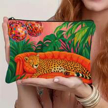 Chic Leopard Print Cosmetic Bag, Portable Zipper Storage Pouch, Pink Artistic Design, Unisex Travel Toiletry Organizer, Essential Makeup Bag - Multicolor - View 3