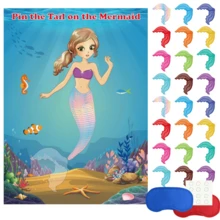 Mermaid Party Supplies Pin The Tail On The Mermaid Party Game With 24Pcs Tail Stickers For Birthday Party Game Activity