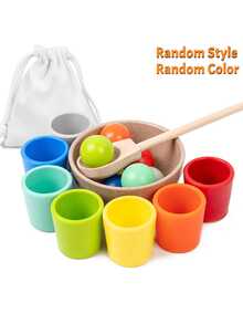 Rainbow Ball Cup Toy, Preschool Wooden Matching Game, Learning Color Sorting And Counting, Fine Motor Early Education Toy, Random Color - Multicolor - View 10