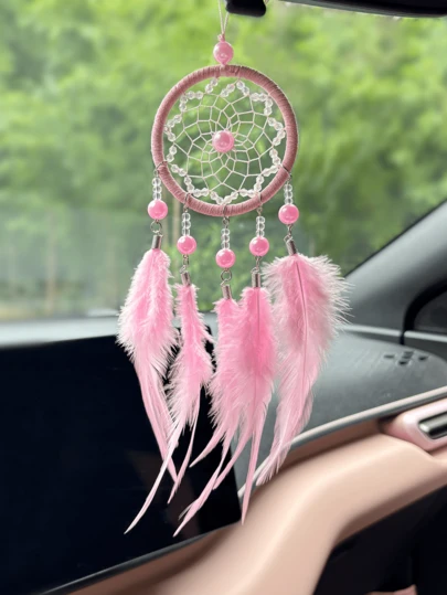 1 st kristallpärlad drömfångare bilhänge, handgjord bohemisk bildekoration, kreativ present, modeinredning drömfångare, lämplig för hem, bröllop, rumsdekoration