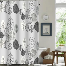Cortina de ducha, estilo minimalista nórdico, impermeable y resistente a la humedad, adecuada para zonas de ducha en baños y separación entre zonas húmedas y secas. Material de PVC + diseño con estampado de hojas + diseño con anillas para colgar, creando un efecto de baño ordenado y práctico. - Multicolor - Ver 5