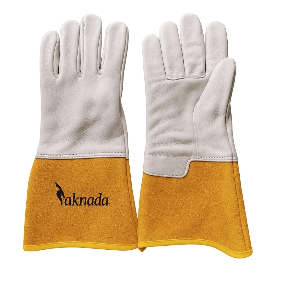 PAKNADA Goat Leather Welding Gloves – Yellow & White TIG Gloves With Kevlar Stitching & Protective Cuff For Metalworking, Home Improvement & Heavy-Duty Tasks - Small - View 1