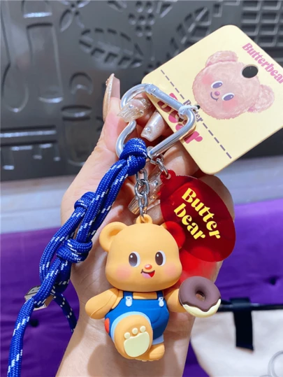 Butterbear Cool Bear Keychain, Kawaii Cartoon Design with Donut Detail, Soft Premium Material, Durable Key Ring, Decorative Accessory for Bags/Keys/Backpacks/Purses, Cute Novelty Collectible for Girls/Teens/Bear Lovers, Ideal Daily Carry Item, Perfect Birthday/Valentine's Day/Holiday Gift