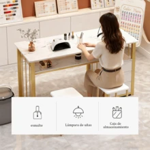 Mesa de manicura de lujo con diseño de mármol y cajones para almacenamiento; mesa de trabajo de calidad profesional; mesa multifuncional para manicura y maquillaje para uso doméstico. - Blanco - Ver 7